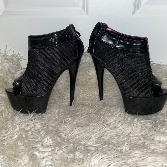 Ellie E-609-Somi 6" sexy peep-toe bootie w/ black satin ruching platform Size 5 - Picture 2 of 7